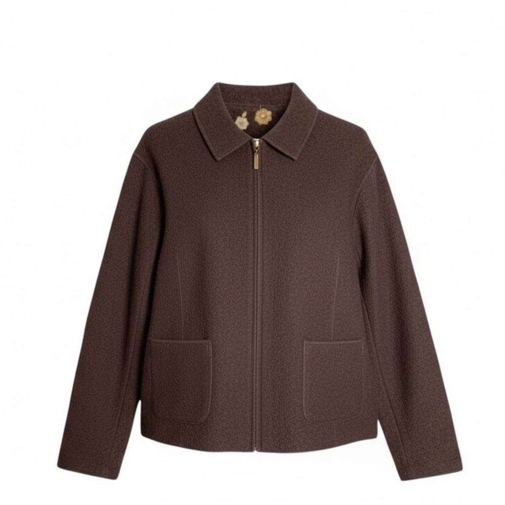 Rino Rossi Chocolate Brown Boiled Wool Zip Up Jacket w Pockets Canadian Made